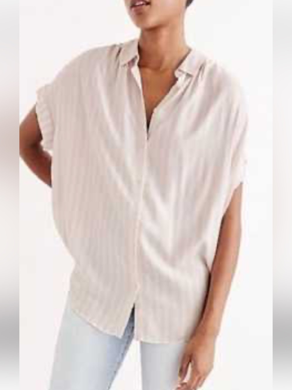 Madewell Light Pink striped Short Sleeve Button-Down Shirt